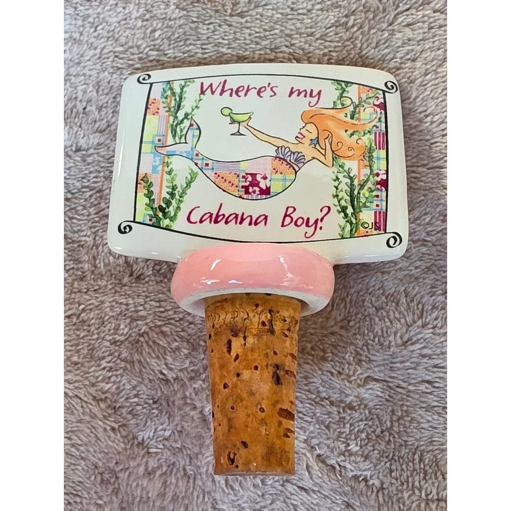 Ceramic Mermaid Wine Bottle Stopper Wheres My Cabana Boy Coastal Barware Topper